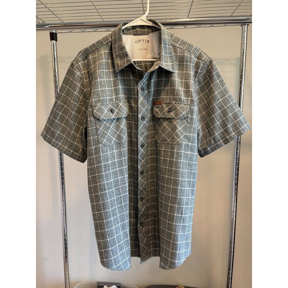 ORVIS Men’s Short Sleeve Button-Up Shirt Windowpane Check Gray White Size Large